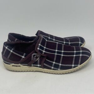Patagonia Kula Button Shoes Womens 8.5 Burgundy Wine Plaid Canvas Casual